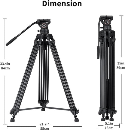 Video statiefsysteem, Cayer BV30L 72 inch- Professioneel Heavy Duty Aluminium Twin Tube Statief, K3 vloeistofkop, Mid-Level Spreader, Max Belasting 13.2 LB, DSLR Camcorder