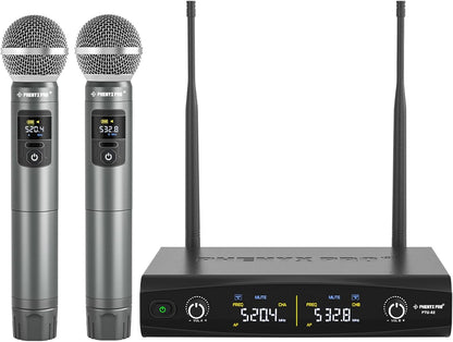 Phenyx Pro Microfoon Draadloos microfoonsysteem met koffer, draadloze handmicrofoonset voor zang, karaoke, kerk, 2 x 30 UHF instelbare frequenties, 200 ft bereik (PTU-52)