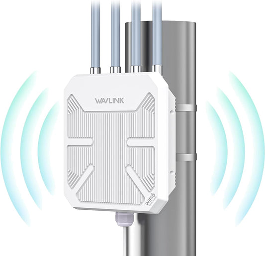 WiFi 6 Mesh Versterker Buiten Lange Afstand AX3000, WN573HX3 Gigabit Outdoor PoE Toegangspunt/Draadloze WLAN Repeater/Internet Booster Signaalversterker (4x8 dBi Antennes, Weerbestendig IP67, WPA3)