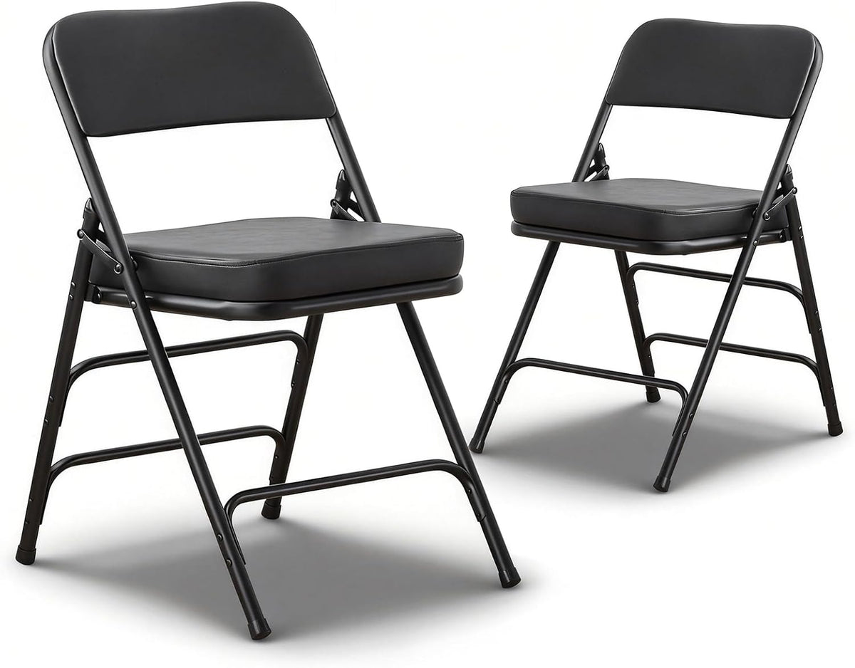 Gepolsterde Vouwstoelen 2-Pack, Zware-Duty Gestoffeerde Opvouwbare Stoel met Metal Frame voor Binnen & Buiten, Trouwerij, Feest, Banquet & Eetkamer (Zwart)