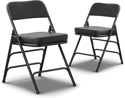 Gepolsterde Vouwstoelen 2-Pack, Zware-Duty Gestoffeerde Opvouwbare Stoel met Metal Frame voor Binnen & Buiten, Trouwerij, Feest, Banquet & Eetkamer (Zwart)