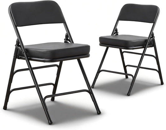 Gepolsterde Vouwstoelen 2-Pack, Zware-Duty Gestoffeerde Opvouwbare Stoel met Metal Frame voor Binnen & Buiten, Trouwerij, Feest, Banquet & Eetkamer (Zwart)