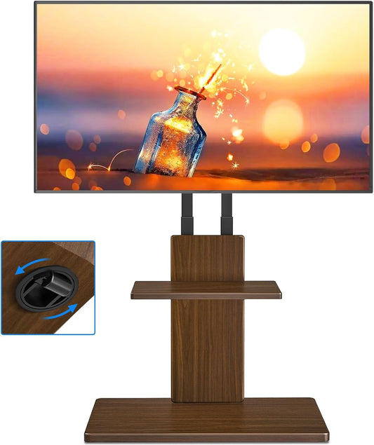 TVON TV vloerstandaard met verborgen wielen voor 32-70 inch tv's, in hoogte verstelbaar, tv-standaard tot 45 kg, met verstelbare houten plank, max. VESA 400 x 400 mm