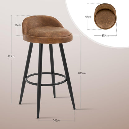 Barkruk Set van 2 - Stoel - Kleine stoel - Keukenstoel - 37,5 cm x 34 cm - Bruin