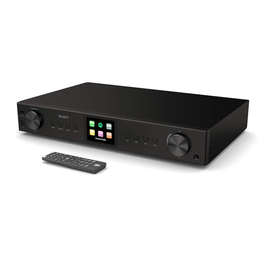 Majority Fitzwilliam Internetradio met DAB+ en Bluetooth | FM, Spotify Connect, Podcasts | USB, AUX, RCA Audio Uitgang | 90+ Presets, Kleurendisplay | Afstandsbediening | Zwart 2024 Hifi Tuner