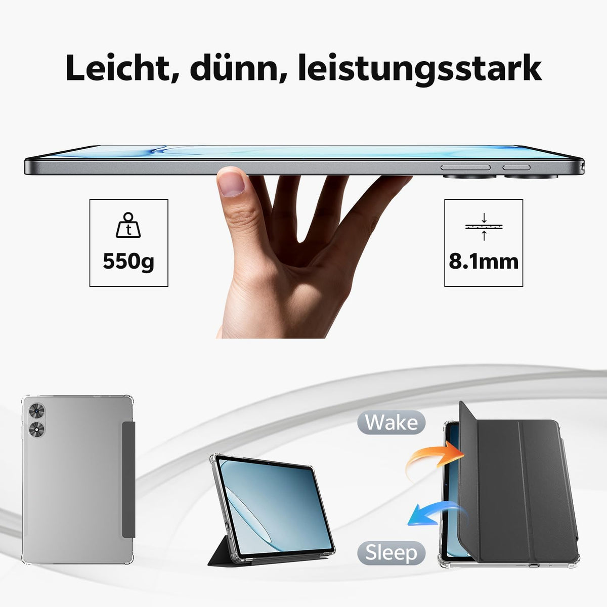 Tablet 11 inch met hoesje, Android 16-systeem met Gemini AI, 20 GB RAM + 128 GB ROM (uitbreidbaar tot 1 TB), 90 Hz-scherm, Unisoc T7250 Octa Core, 13 MP + 8 MP camera, Face ID, Widevine L1, 8800 mAh