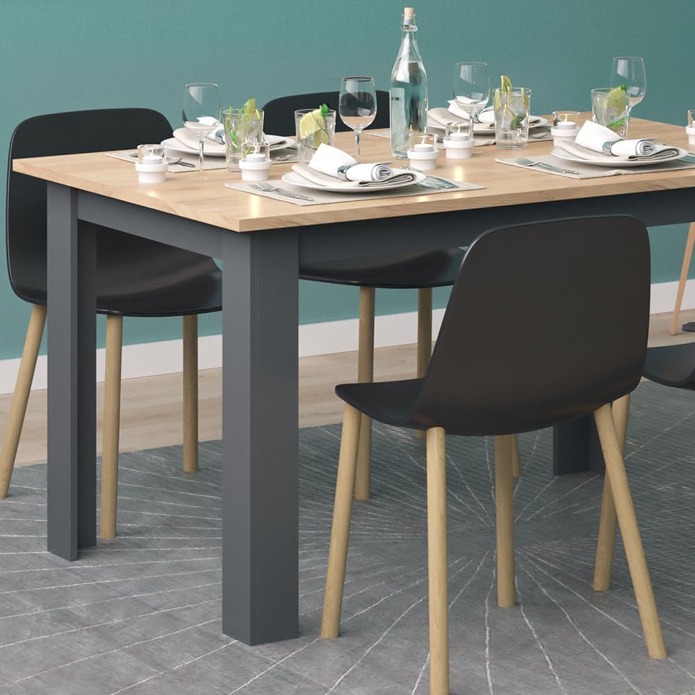 Vicco Dining table "Karlos", Powerful oak gold/Anthracite, 140 x 90 cm - QUORE