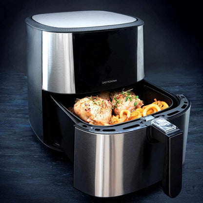 Gastronoma 18290002 Heteluchtfriteuse, 6 liter, XXL, van roestvrij staal, met digitaal led-display, 8 programma's, 1800 watt, heteluchtfriteuse, zonder olie, roestvrij staal, zwart