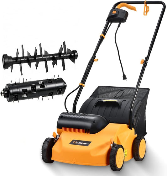 Hoteche 1300 W elektrische verticuteermachine, 2500 omw/min 320 mm werkbreedte, 35 l grasopvangbak, oranje-zwart, verfdoos