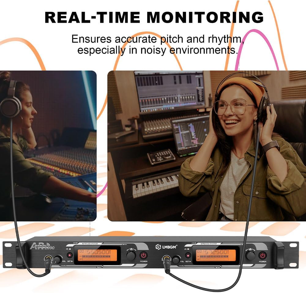Draadloos Mono In-Ear Monitorsysteem – Draadloze In-Ear Monitor – IEM Systeem – Podium Monitorsysteem – In-Ear Bewakingssysteem – 2 Kanalen, 8 Bodypack-Ontvangers – Ultra-Lage Latentie <5 ms – Tot 100 Meter Bereik