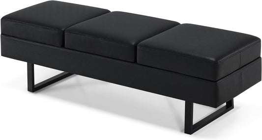 BarberPub 3 Seater Spa Salon, Width 153 cm, Wake Sofa Barber Shop, Upholstered for Bedroom, Bed for Living Room, Hairdressing Furniture W513 (Black/Faux Leather) - QUORE