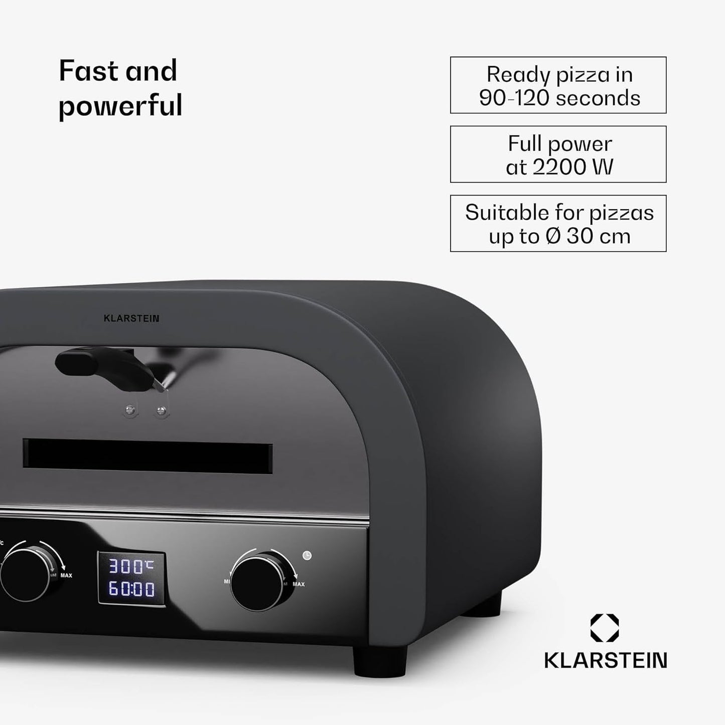 Klarstein Pizzaoven met dubbel verwarmingselement boven en onder voor binnen en buiten, 13 inch, 2,2 kW - tot 500 °C, met digitaal display en tijd- en temperatuurcontrole, cool touch-functie