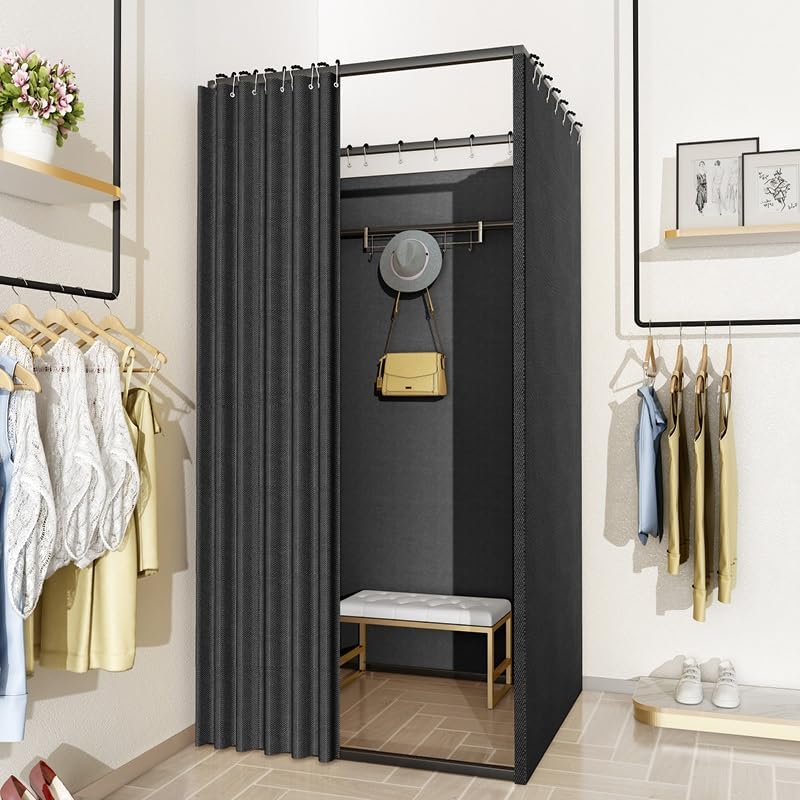 Clothing Store Fitting Room, Simple Changing Room, Privacy Screen Partition with 90% Blackout Curtain and Hook, Suitable for Shopping Mall, Swimming Pool, Gym, 3 Colours
