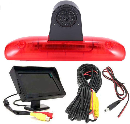 Derde Dak Top Mount Remlamp Omgekeerde Achteruitkijkcamera Hoek en afstand Verstelbare IR Nachtzicht voor Fiat Ducato 244 Bus Kasten/Peugeot Boxer/Citroen Jumper, Reversing Camera+4.3" inch monitor