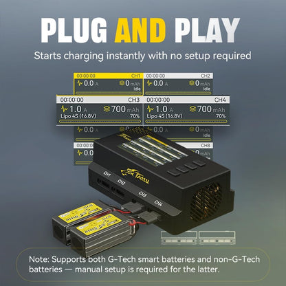 Multikanaals Batterijoplader – LiPo Oplader – LiHV Lader – Drone Acculader – FPV Oplader – 8 Kanaals – 30W Per Kanaal – 2A Max Stroom