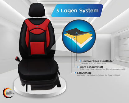 BREMER SITZBEZÜGE Autostoelhoezen van kunstleer, compatibel met VW Golf 6, bestuurder en passagiers vanaf 2008-2013, textielleer, set autostoelhoezen, set van 2 stuks in zwart/rood