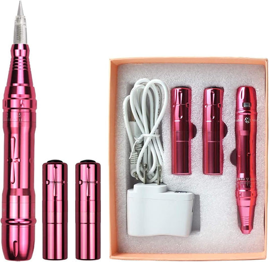 Multifunctionele Draadloze Permanente Make-Up Pen 2 Stuks Batterijen PMU Tattoo Pen voor Ombre Poeder 20 Stuks Tattoo Naalden 1RL (Zilver)