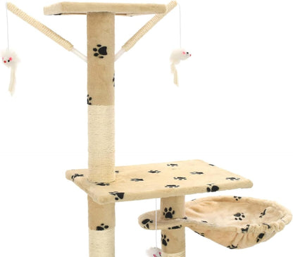 Krabpaal Kat – Krabboom Kat – Kattenboom – Speelboom Kat – Krabmeubel Kat – Met Sisal Touw Beklede Krabpalen – Verstelbaar 230-250 cm Hoog – Comfortabele Mandjes en Huisjes