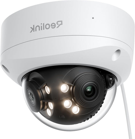 Reolink 16MP UHD 180° Dual PoE Camera, Motion Track, Color Night Vision, Spotlights, Smart Detection, Two-Way Audio, IK10 Vandal Resistant, IP67, Pan/Tilt, Duo 3V PoE - QUORE