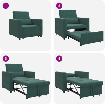 Donkergroene Fluwelen Stoel – Slaapbank – Omvormbare Zitplaats – Relaxstoel – Logeerbed – Comfortabele Boxkussens – Ruimtebesparend Design