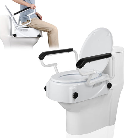Toiletverhoger voor volwassenen, met armleuning (3 hoogtes), verstelbaar, toiletverhoging met deksel, verhoogde toiletbril, senioren, met beperkte mobiliteit