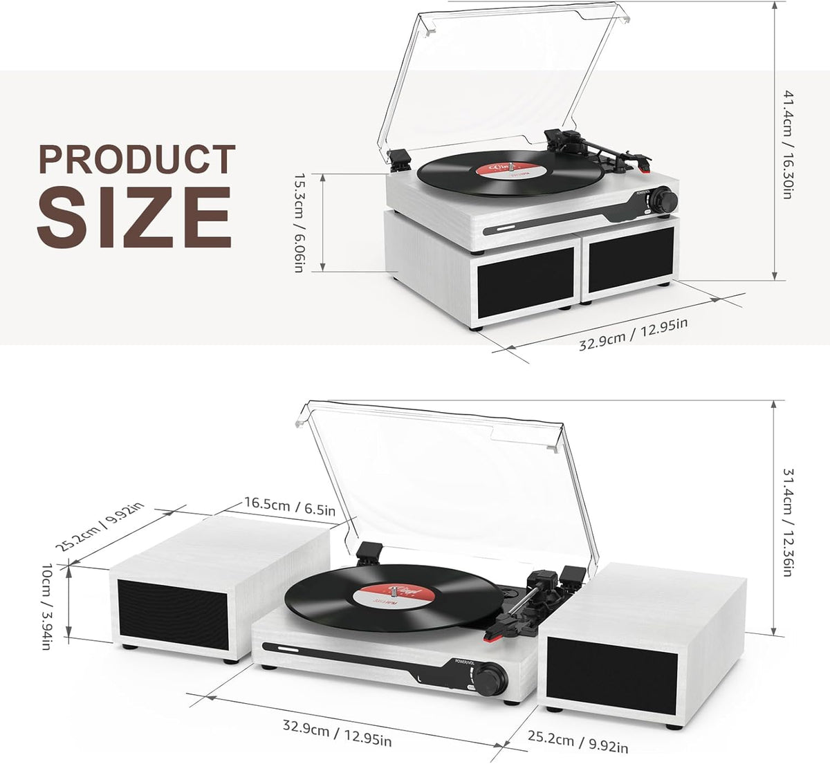 Platenspeler - Geïntegreerde Luidsprekers - Vintage Fonograaf - met Bluetooth 5.3 Ondersteunt - 2 Dubbele Stereoluidsprekers - 3 Snelheden - AUX - RCA - USB - Draadloos Afspelen - Hout - Wit