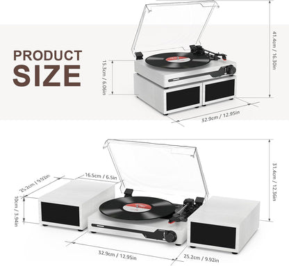 Platenspeler - Geïntegreerde Luidsprekers - Vintage Fonograaf - met Bluetooth 5.3 Ondersteunt - 2 Dubbele Stereoluidsprekers - 3 Snelheden - AUX - RCA - USB - Draadloos Afspelen - Hout - Wit