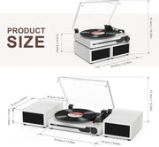 Platenspeler - Geïntegreerde Luidsprekers - Vintage Fonograaf - met Bluetooth 5.3 Ondersteunt - 2 Dubbele Stereoluidsprekers - 3 Snelheden - AUX - RCA - USB - Draadloos Afspelen - Hout - Wit