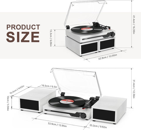 Platenspeler - Geïntegreerde Luidsprekers - Vintage Fonograaf - met Bluetooth 5.3 Ondersteunt - 2 Dubbele Stereoluidsprekers - 3 Snelheden - AUX - RCA - USB - Draadloos Afspelen - Hout - Wit