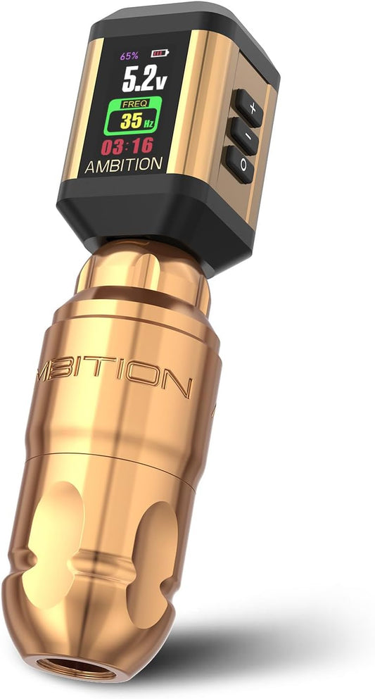 Ambition Lutin Rotary Tattoo Machine met Korall Tattoo Voeding 2200mAh Straight Drive Bar - Draadloze Tattoo Machine Korte Tattoo Pen met Brushless Motor met RCA-kabel voor tatoeëerder
