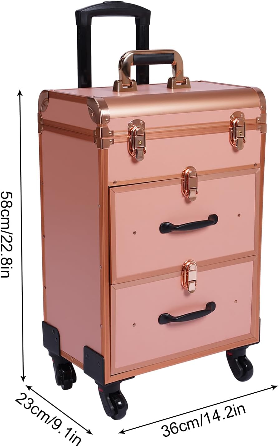 OUKANING Cosmetic Case Trolley 40 Compartments + 2 Drawers 50 kg Load Capacity 4 Universal Wheels & Locks for Make-Up Hairdressing Supplies Low Noise, Gold, modern - QUORE