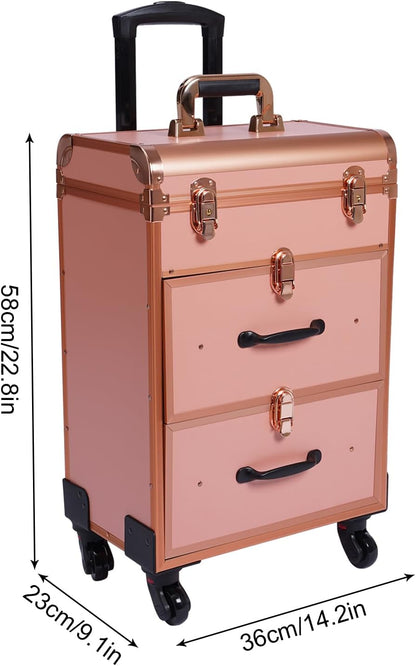 OUKANING Cosmetic Case Trolley 40 Compartments + 2 Drawers 50 kg Load Capacity 4 Universal Wheels & Locks for Make-Up Hairdressing Supplies Low Noise, Gold, modern - QUORE