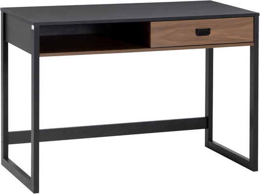 HOMCOM Desk, Computer Desk with Drawer, Office Table with Shelf, Industrial Design Work Table, for Office, Living Room, 110 x 50 x 76 cm, Walnut - QUORE