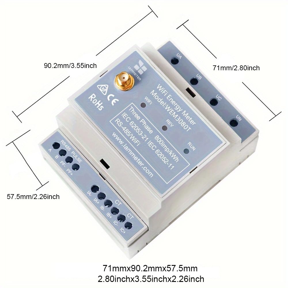 WEM3046-serie driefasige wifi-energiemeters, DIN-rail, industriële/commerciële stroombewaking, ondersteunt cloud/app, Modbus TCP/RTU, thuisassistent (WEM3046TE)