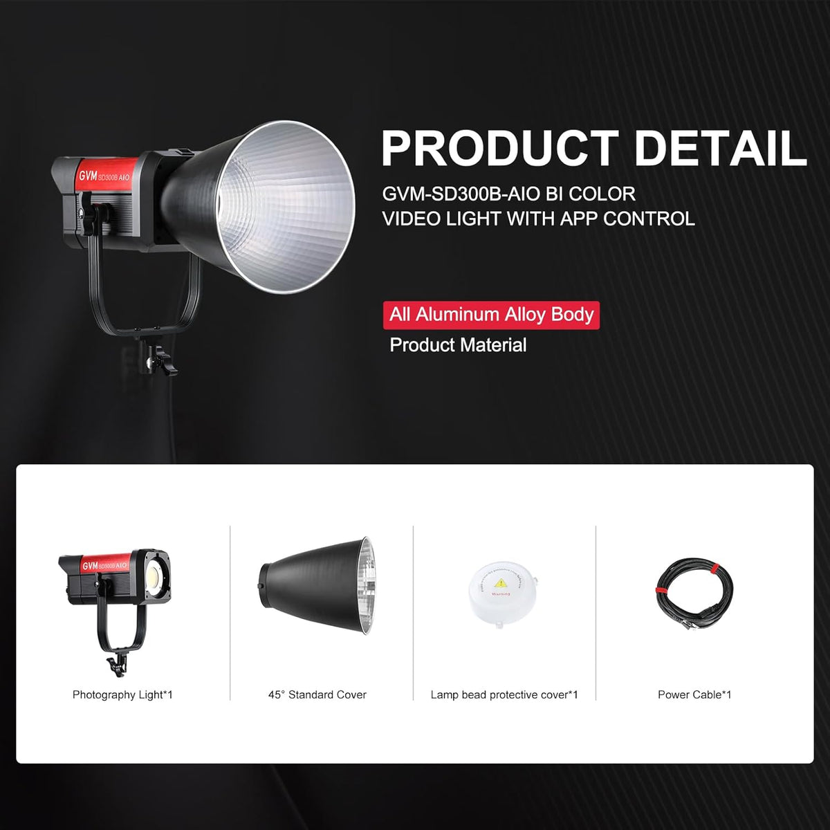 GVM 300W LED-videolamp, 221950lux/1m, ARO SD300B Fotografie Verlichting Kit met APP Control, 2700K-6800K Studio Light Continue Verlichting Kit voor YouTube, Film, 12 Scène-effecten