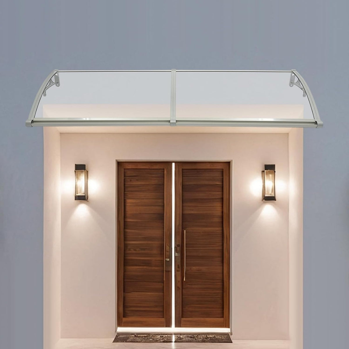 Outdoor Roof, Front Door, Arch Roof, Rectangular Front Door Roof Canopy Door Roof Window Awning Canopy for Bicycle Protection Pavilions 200 x 60 cm (Clear + Silver) - QUORE