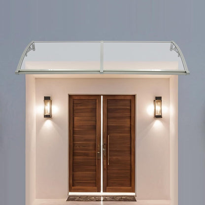 Outdoor Roof, Front Door, Arch Roof, Rectangular Front Door Roof Canopy Door Roof Window Awning Canopy for Bicycle Protection Pavilions 200 x 60 cm (Clear + Silver) - QUORE