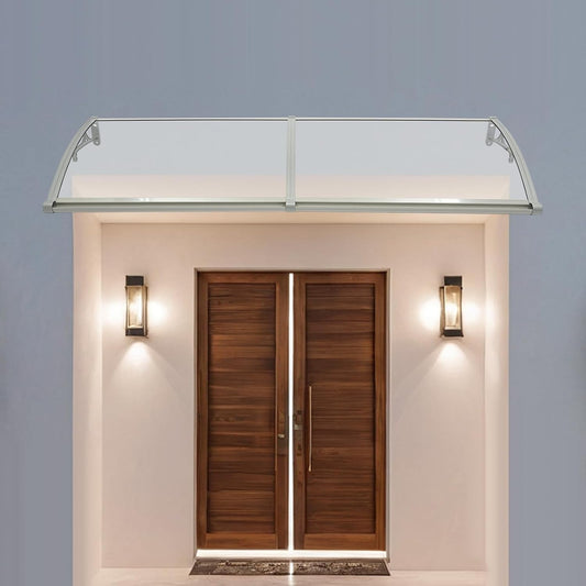Outdoor Roof, Front Door, Arch Roof, Rectangular Front Door Roof Canopy Door Roof Window Awning Canopy for Bicycle Protection Pavilions 200 x 60 cm (Clear + Silver) - QUORE