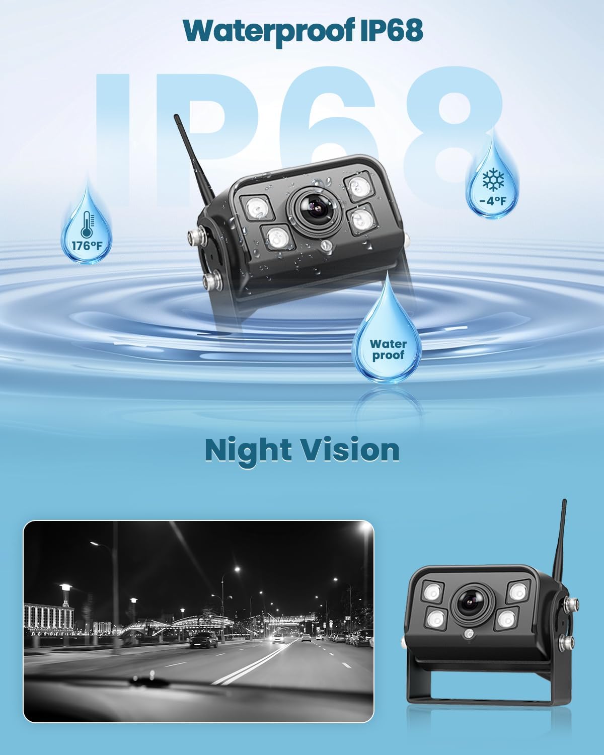 Achteruitrijcamera – Draadloze Camera – Parkeercamera – Blindspot Camera – Achteruitrijsysteem – 9 Inch IPS Scherm – IP68 Waterdicht & Nachtzicht - QUORE