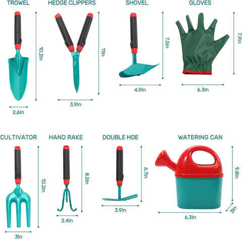 Kruiwagen - Kruiwagen voor Kinderen - Tuinset - met Gieter - Handschoenen - Handhark - Schep - Troffel - Schort - Binnen - Buiten - Speelgoed - voor Jongens - Meisjes - Kunststof - 65 x 24.8 x 35 cm - Turquoise