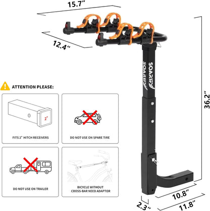 Bicycle Rack for Car, SUV, RV, Bike Rack Tow Bar Mount, Tow Bar Bike Rack 2, Up to 70 lbs Load Bike Carrier Rubber Tires, Tilt Unlock, Bike Rack with 2 Inch Tow Bar for - QUORE