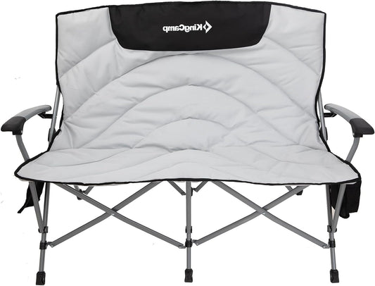 KingCamp Adult Double Camping Chairs 272 kg Heavy Duty Camping Chair 2 Seater Sofa Aluminium with Armrest Oversized Loveseat for Camping Picnic Fishing Festival Foot Balcony Ccert - QUORE