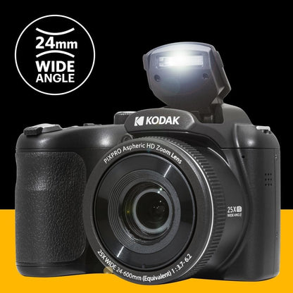 KODAK Pixpro Astro Zoom AZ255 + SD-geheugenkaart 32 GB - 16 MP digitale bridge camera, 25 x zoom, 1080p HD-video, 24 mm groothoek, LCD-display 3, AA-batterij, zwart