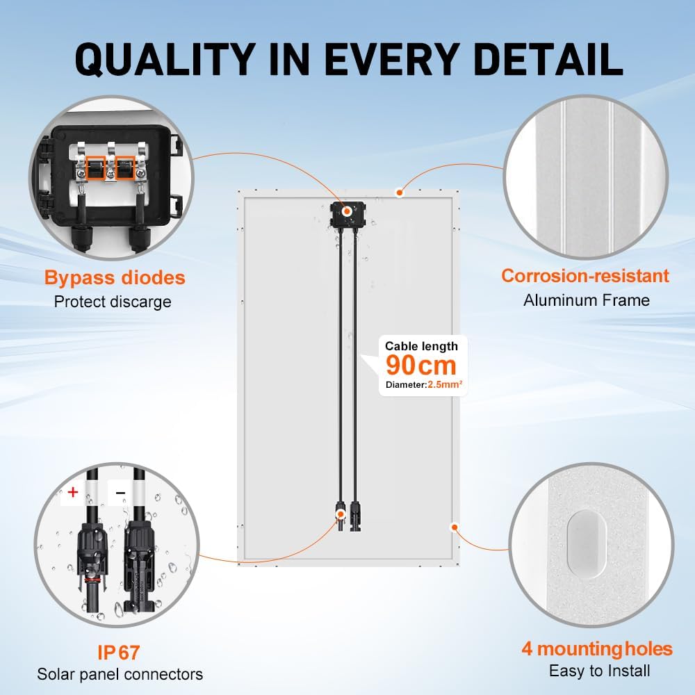 DOKIO 400W zonnepaneel 4 * 100W monokristallijn Voor 12V voertuigbatterij, AGM, gelbatterij ideaal voor camper, camping, tuinhuis