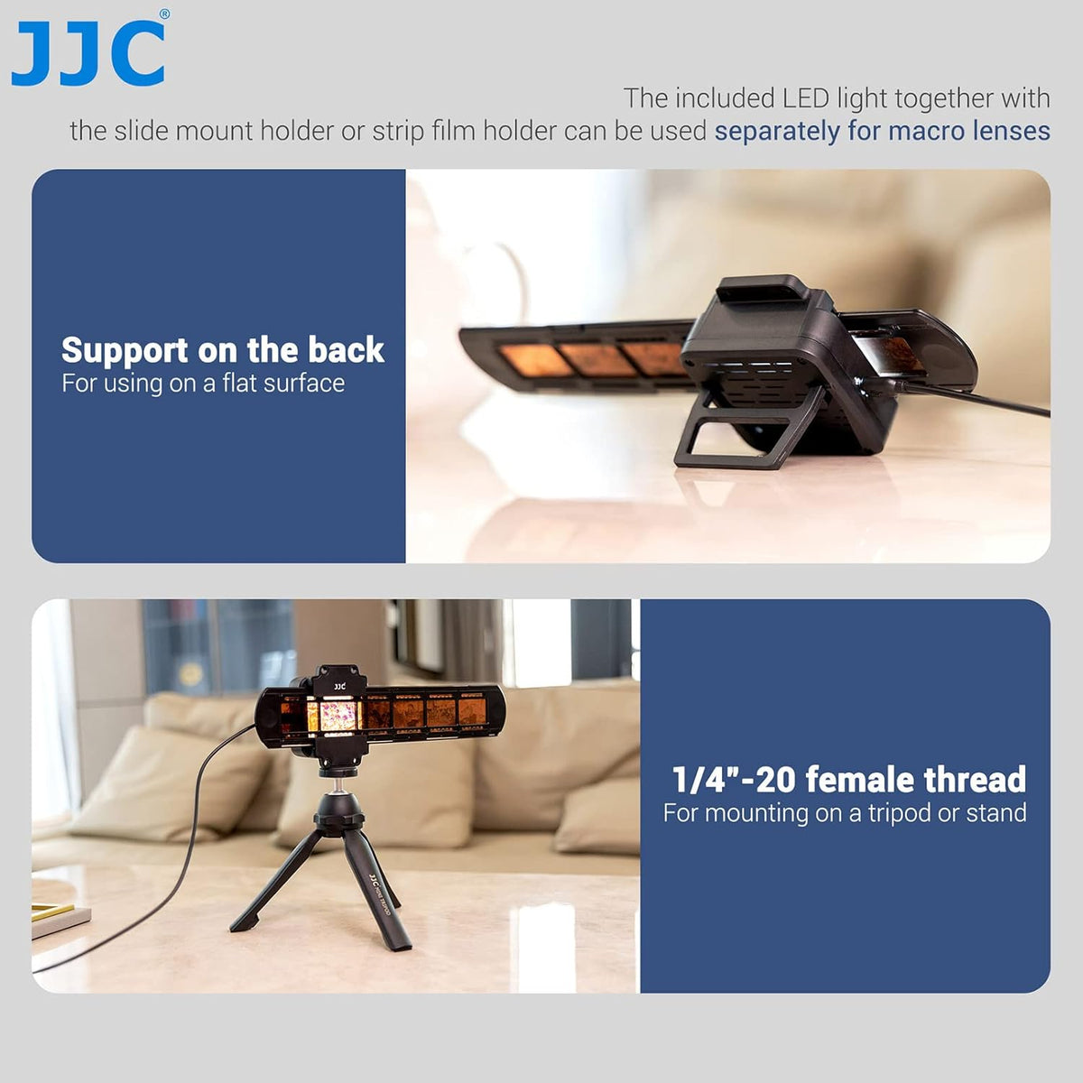 JJC 35mm Negatieve Filmscanner, Adapter voor Filmdigitalisering met LED-lichtset, Dia- en Filmhouder voor Negatief Kopiëren. Film Herstellen naar Digitale Foto's, Film en Diascanneraccessoires