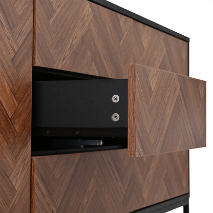 Sideboard – Dressoir – Opbergkast – Kast – Bufetkast – Modern Design – 145x40x67 cm – Zwarte Metalen Frame – Houten Look – 3 Lades – 2 Deuren – Verstelbare Binnenwanden – Stabiel – Onderhoudsvriendelijk