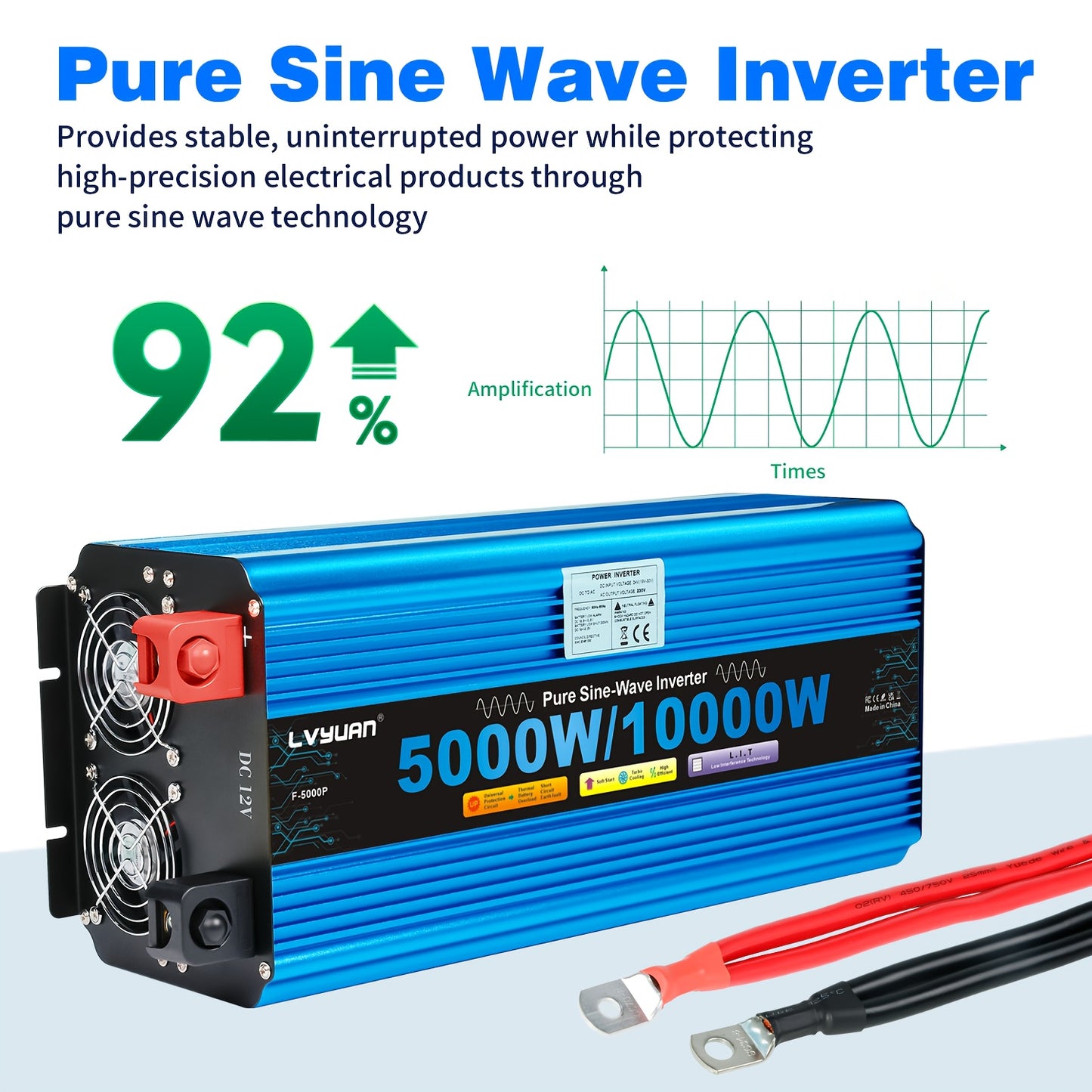 Power Inverter – Omvormer – Spanningsomzetter – DC naar AC Converter – Wisselstroom Adapter – 24V Variant – 5000W Continu Vermogen – Pure Sinusgolf Met LED Display & USB-poort