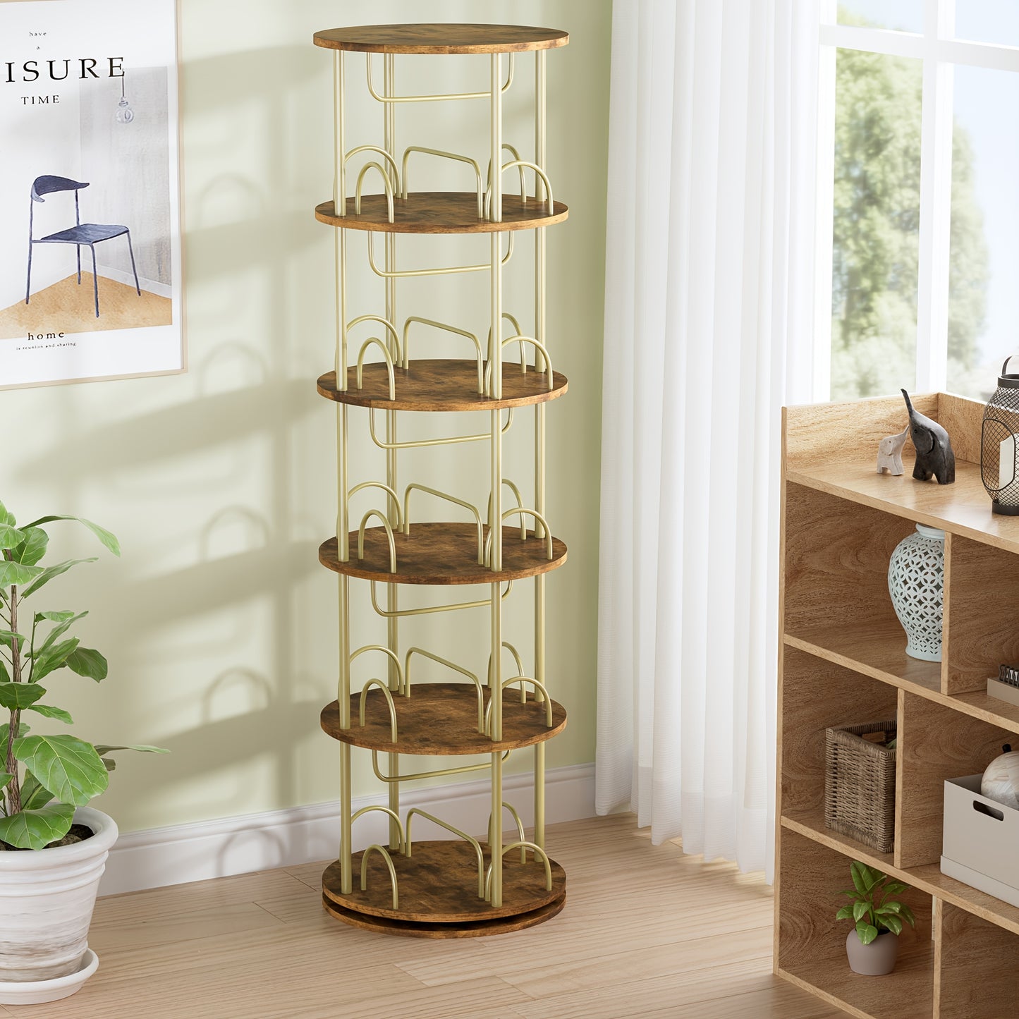 Boekenkast – Boekenrek – Opbergkast – Vakkenkast – Stellingkast – 360 Graden Draaibaar – Massief Hout 45x45x163 cm