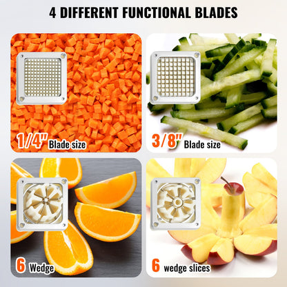 Groentesnijder – Groentesnijmachine – Frietsnijder – Fruit snijder – Dunschiller – 4 Wisselbare Messen – Roestvrijstaal & Aluminium – Ergonomisch Handvat