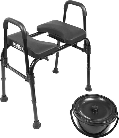 KMINA - Handicap Toiletstoel voor Ouderen met Verstelbare Zitting (180 kg), Stevige Toiletcommode voor Senioren in Hoogte Verstelbaar, 3 in 1 Toiletstoel met Emmer, Toiletcommode - Made in Europe